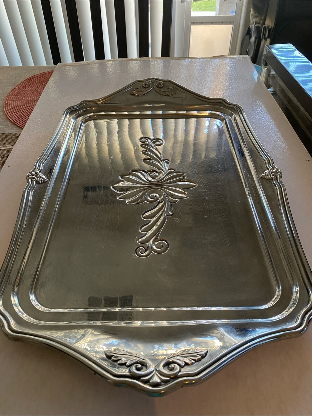 Large Vintage Lenox Metal Alloy Serving Tray 24” x 15” Ornate Scroll